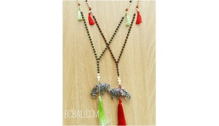 bronze caps silver elephant tassels beads necklaces